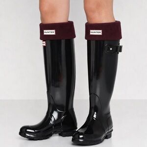 Hunter Black Glossy Rain Boots with Burgundy Hunter Socks for Free ($70 Value)